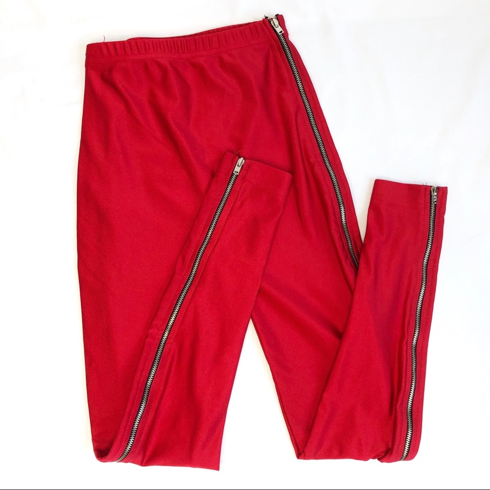 AMERICAN APPAREL Zipper Red Leggings - Pants